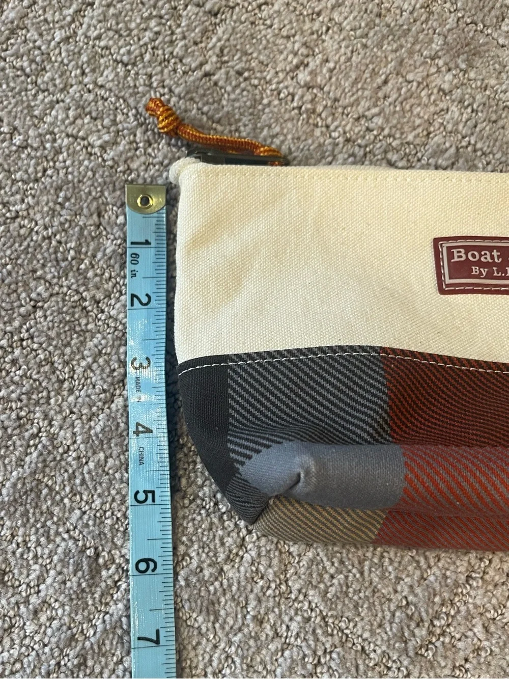 L.L. Bean Boat & Tote Canvas Travel Pouch - Cream & Red Plaid, 5”x10”